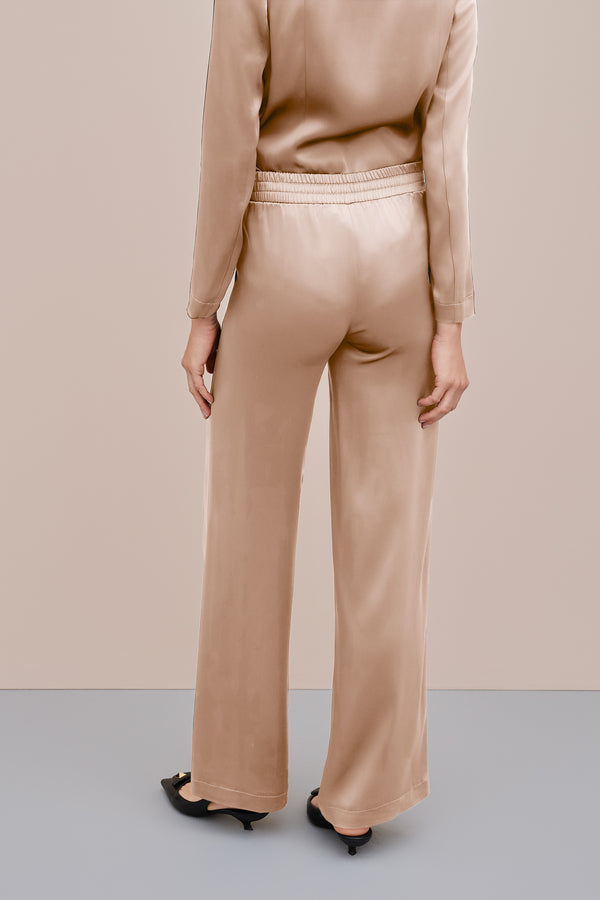 WIDE LEG PANTS IN STRETCHY SATIN WITH SIDE POCKETS