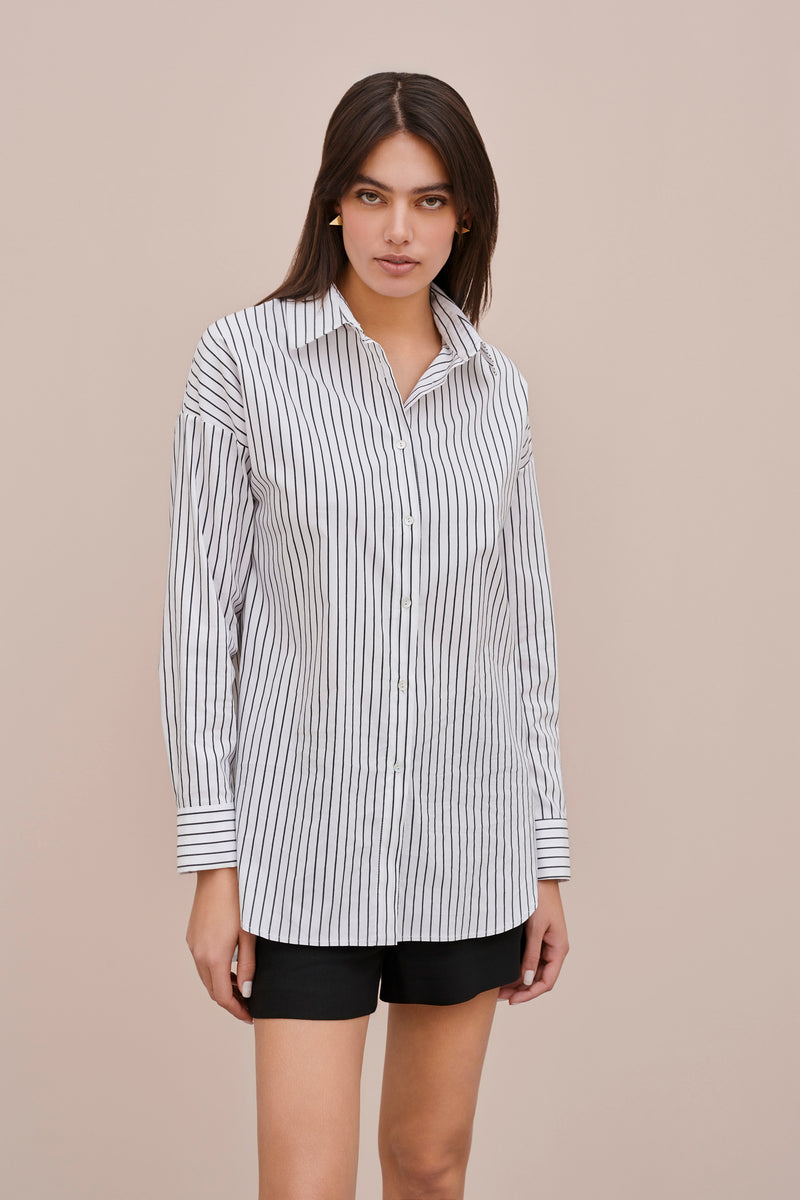 LOOSE-FIT PINSTRIPE SHIRT WITH MOTHER-OF-PEARL BUTTONS