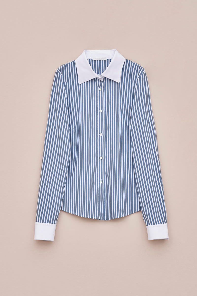 TIGHT-FIT STRIPED SHIRT WITH CONTRASTING DETAILS