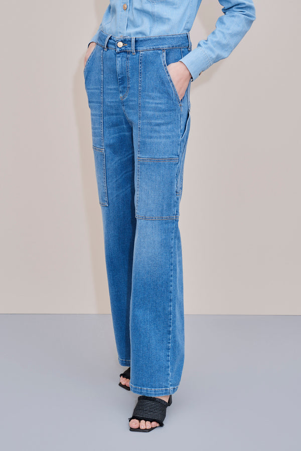 REGULAR-WAIST, LOOSE-FIT PANTS WITH DECORATIVE STITCHING