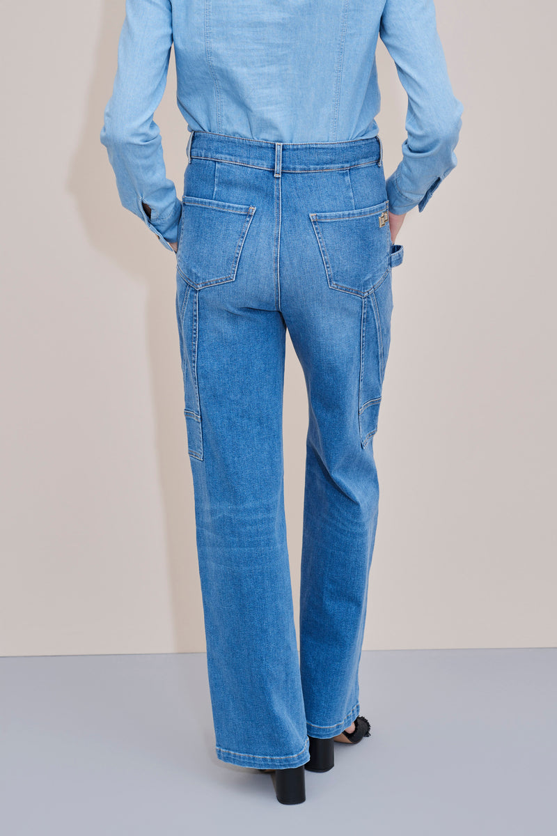 REGULAR-WAIST, LOOSE-FIT PANTS WITH DECORATIVE STITCHING
