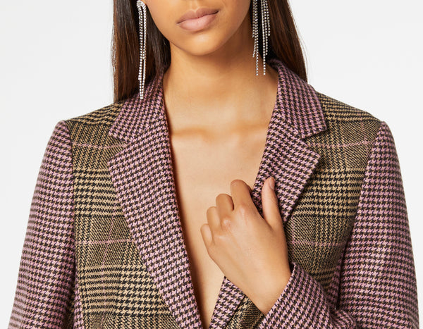 STRETCHY TARTAN TAILORED JACKET WITH CONTRASTING TEXTILE DETAILS
