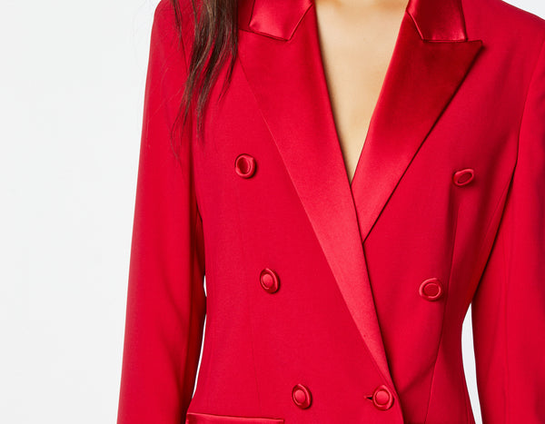DOUBLE-BREASTED BLAZER IN VISCOSE CREPE WITH ENVERS SATIN DETAILS