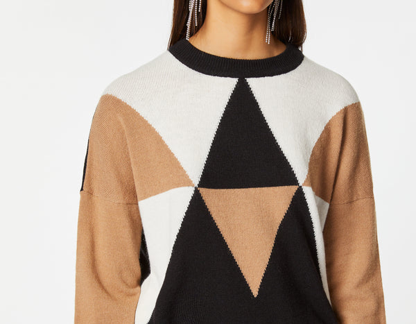 CHUNKY KNIT CREW-NECK SWEATER WITH COLOR-BLOCK DETAILS