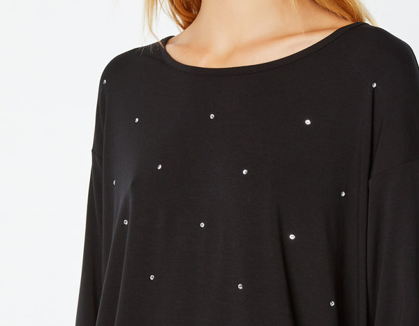RHINESTONE LONG-SLEEVED TOP IN STRETCHY JERSEY