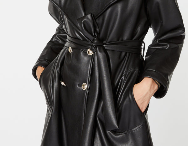 SLIGHTLY PADDED FAUX LEATHER TRENCH COAT