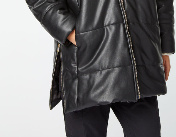 FAUX LEATHER HOODED, CROPPED DUVET JACKET 
