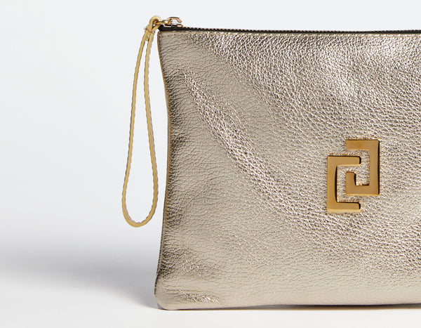 LEATHER CLUTCH BAG WITH GOLD METAL CG LOGO