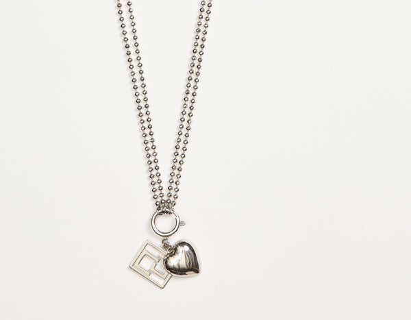 LONG TWO-STRAND NECKLACE WITH DOUBLE CG AND HEART CHARM