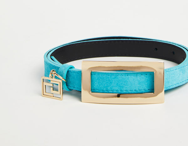 SUEDE BUCKLE BELT WITH GOLD CG CHARM