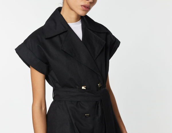 SHORT-SLEEVED DOUBLE-BREASTED TRENCH COAT IN COTTON GABERDINE