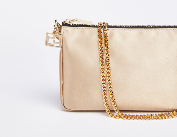 SATIN MINI CLUTCH WITH CHAIN STRAP AND GOLD CG CHARM